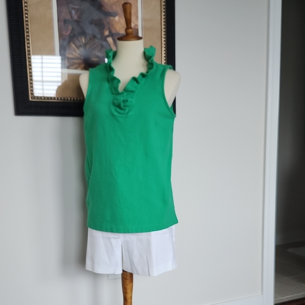Green Ruffle Neck Sleeveless Top